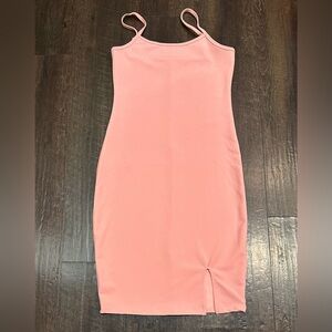 Pink Sleeveless Ribbed Midi Dress